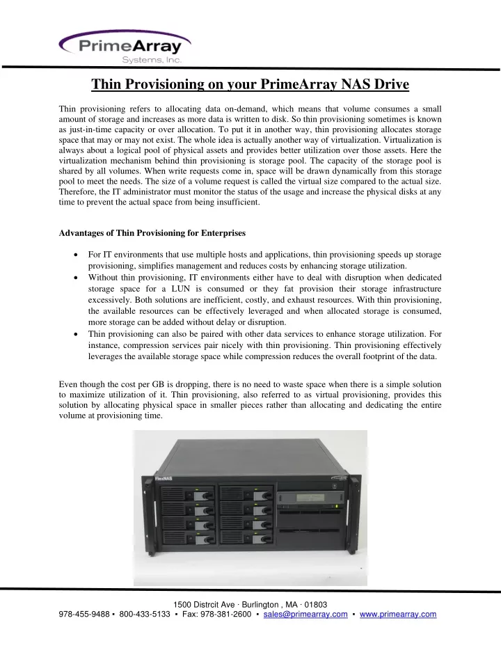 thin provisioning on your primearray nas drive