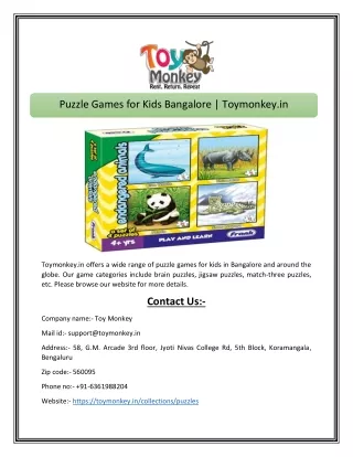puzzle games for kids bangalore toymonkey in