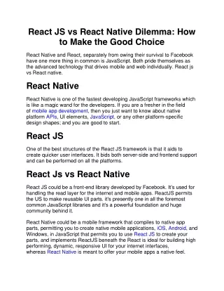 React JS vs React Native Dilemma
