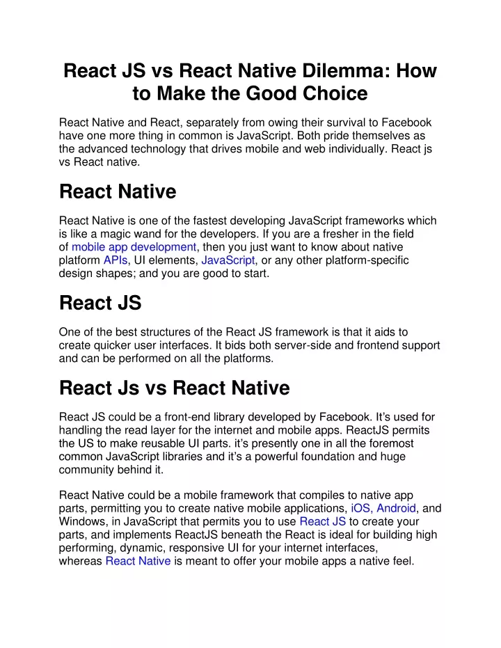 react js vs react native dilemma how to make