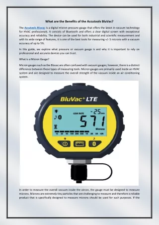 What are the Benefits of the Accutools BluVac