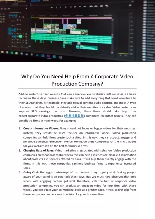 Why Do You Need Help From A Corporate Video Production Company