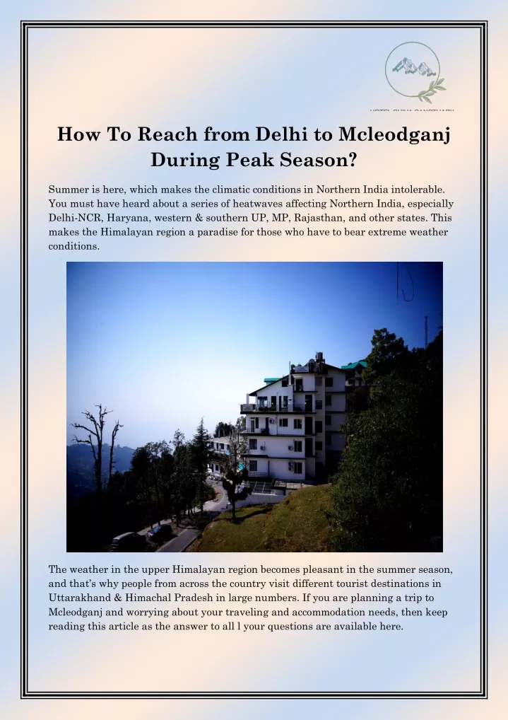 how to reach from delhi to mcleodganj during peak