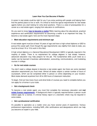 learn how you can become a realtor