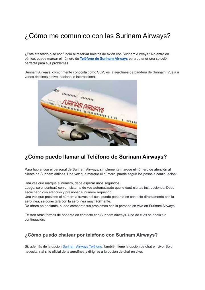 c mo me comunico con las surinam airways