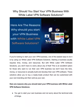 Why Should You Start Your VPN Business With White Label VPN Software Solutions?