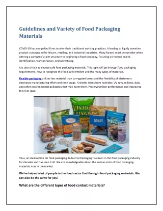 Guidelines and Variety of Food Packaging Materials