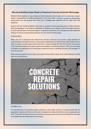 Why Every Building Project Needs a Professional Concrete Contractor Mississauga