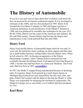 The History of Automobile
