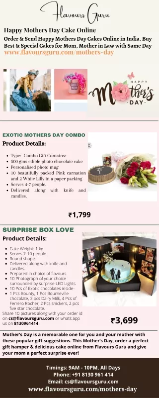 Order Special Mother's Day Cake Online in Delhi, Gurgaon - Flavours Guru