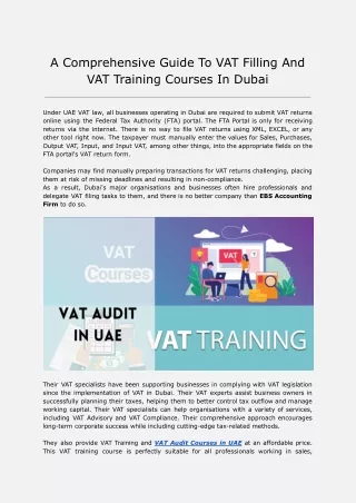 A Comprehensive Guide To VAT Filling And VAT Training Courses In Dubai