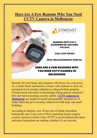 Here Are A Few Reasons Why You Need CCTV Camera in Melbourne