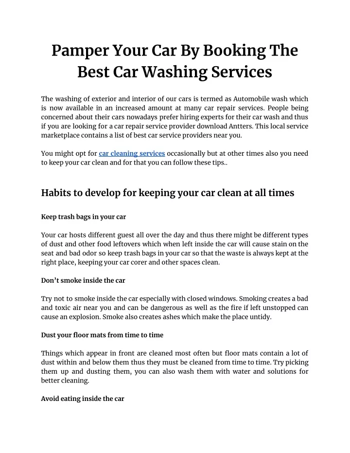 pamper your car by booking the best car washing