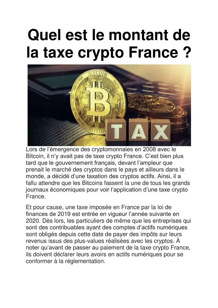 quel est le montant de la taxe crypto france