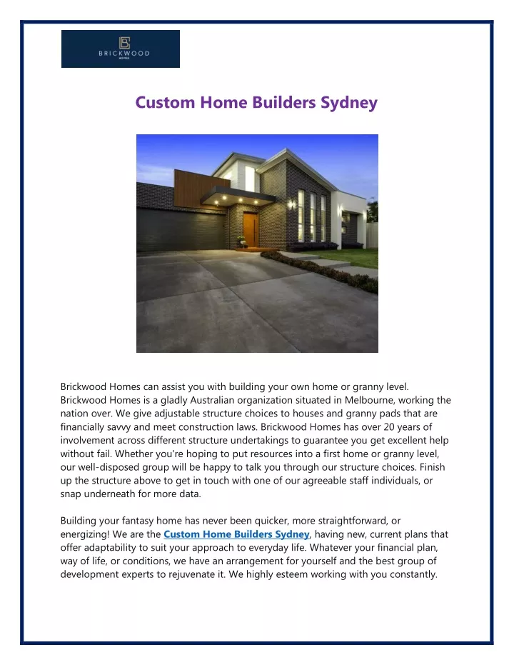 custom home builders sydney