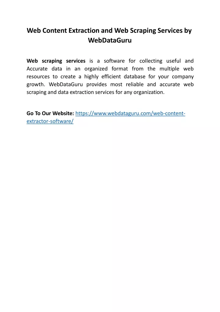 web content extraction and web scraping services