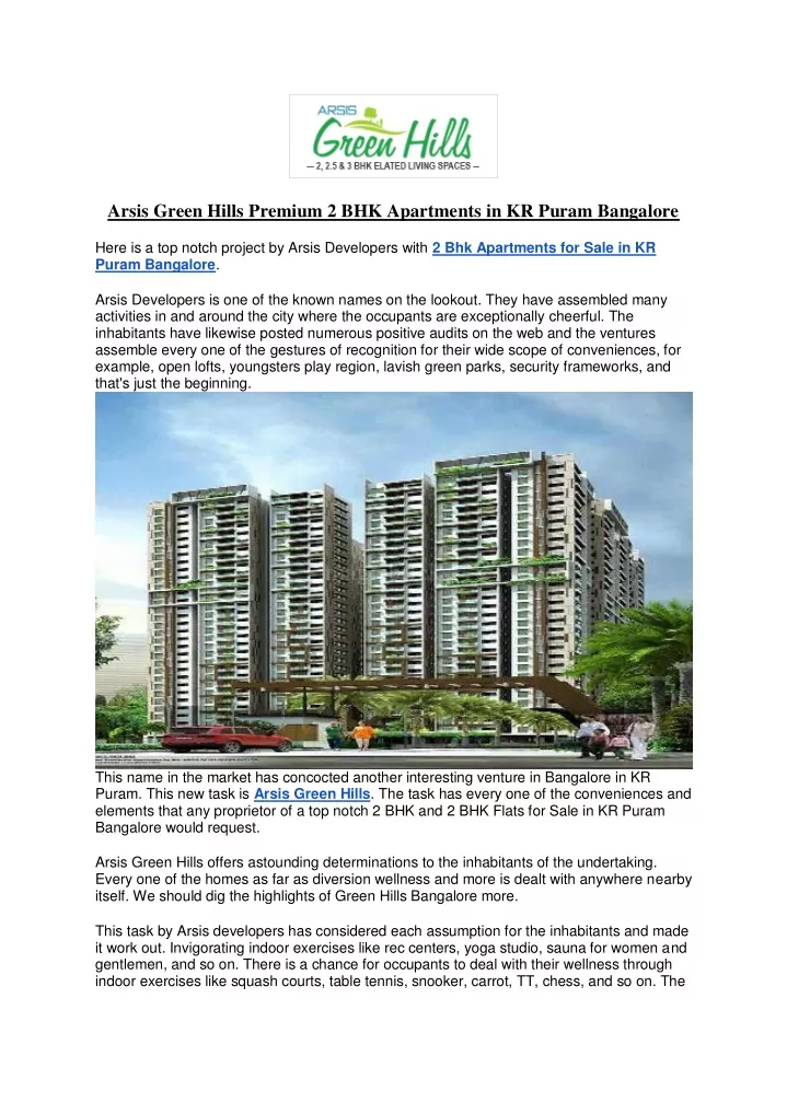 arsis green hills premium 2 bhk apartments