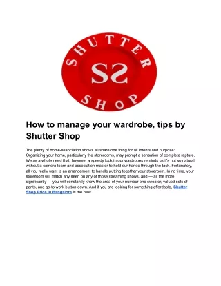 How to manage your wardrobe, tips by Shutter Shop