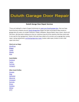 Duluth Garage Door Repair Services