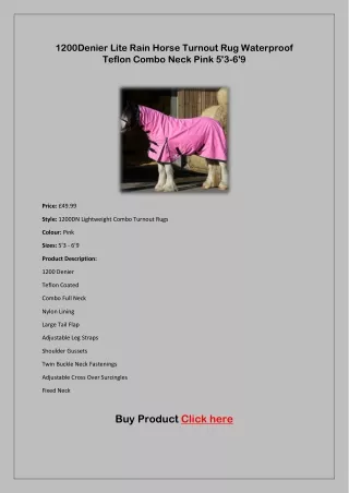 1200Denier Lite Rain Horse Turnout Rug Waterproof Teflon Combo Neck Pink 5