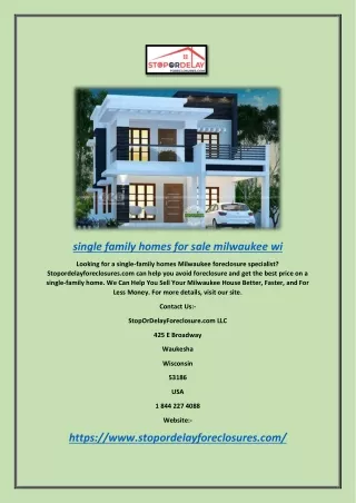 Single Family Homes For Sale Milwaukee Wi | Stopordelayforeclosures.com