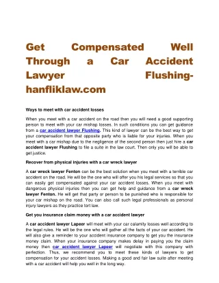 Get Compensated Well Through a Car Accident Lawyer Flushing-hanfliklaw.com