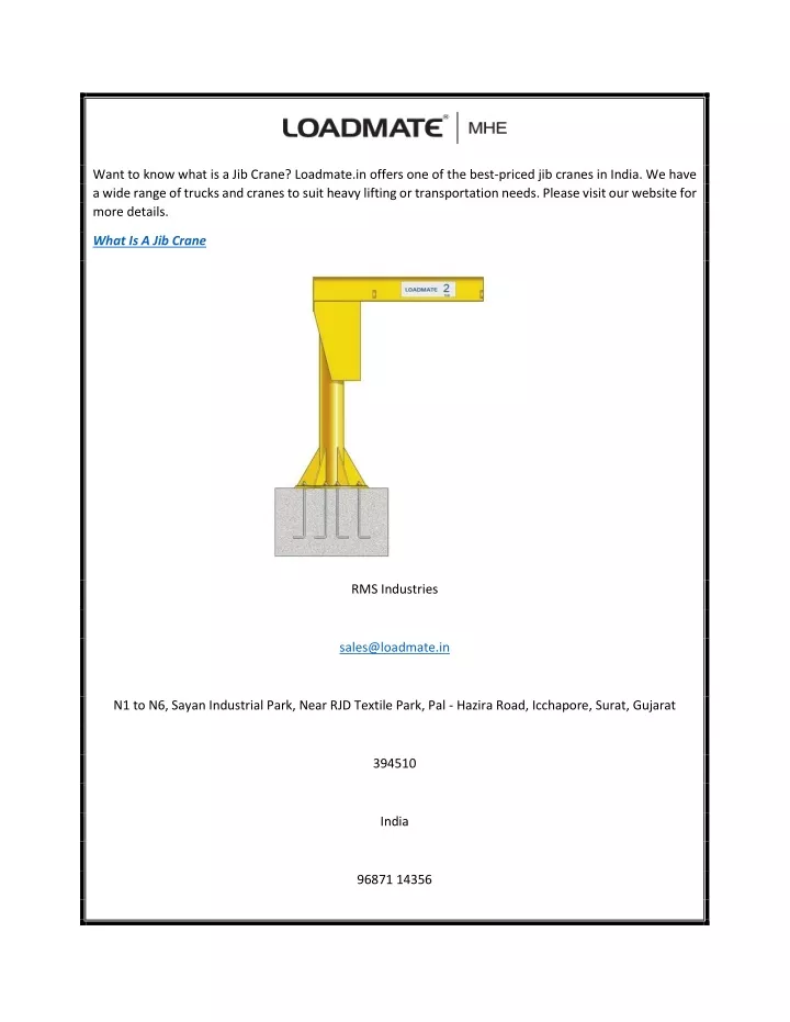 want to know what is a jib crane loadmate