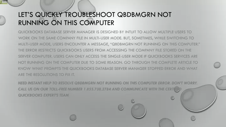 let s quickly troubleshoot qbdbmgrn not running on this computer