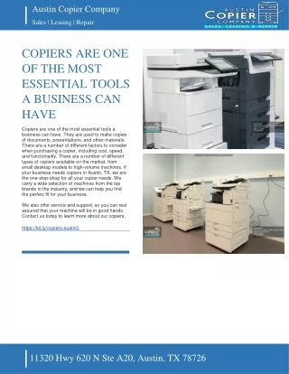 AUSTIN COPIER COMPANY - COPIERS ARE ONE OF THE MOST ESSENTIAL TOOLS  A BUSINESS CAN HAVE