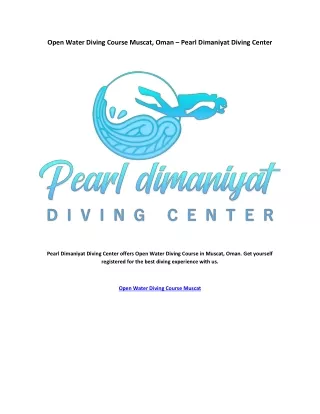 Open Water Diving Course Muscat Oman Pearl Dimaniyat