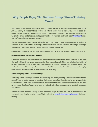 Why People Enjoy The Outdoor Group Fitness Training More