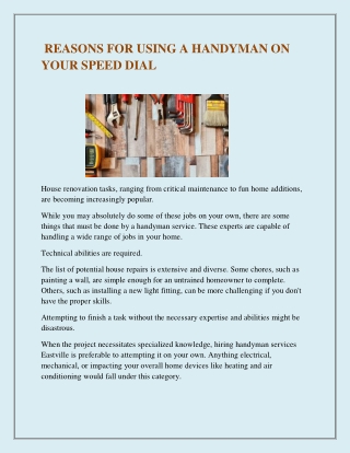 reasons for using a handyman on your speed dial