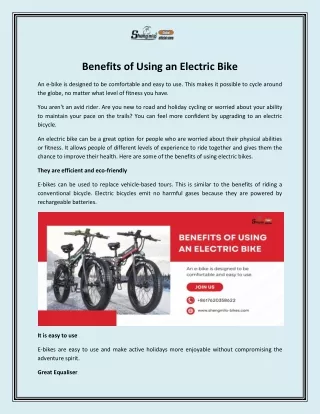 Benefits of Using an Electric Bike