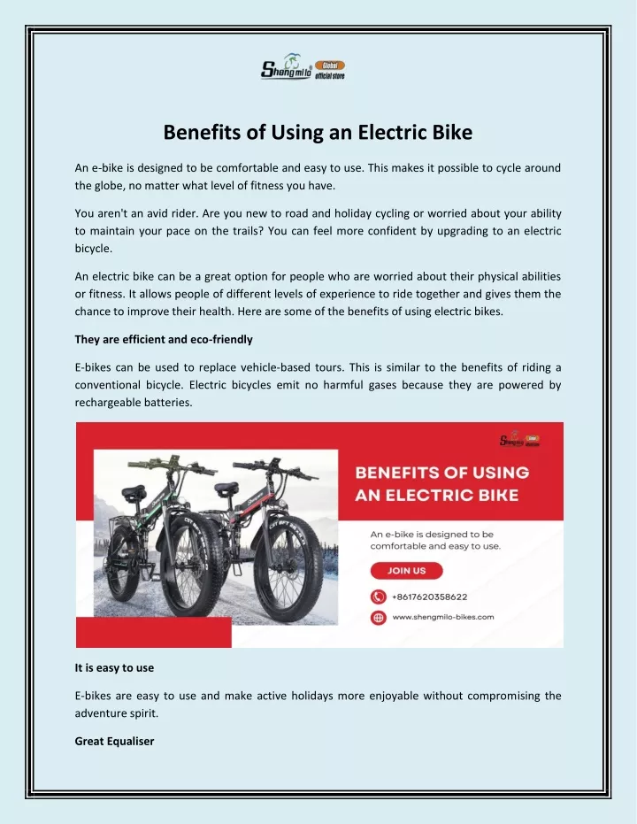 benefits of using an electric bike