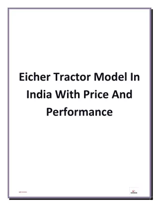 Eicher Tractor Model In India With Price And Performance