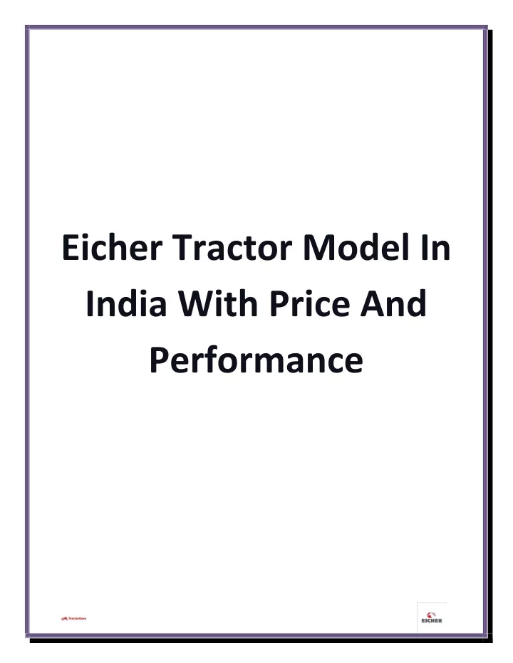eicher tractor model in india with price