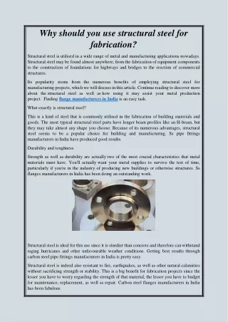 Why should you use structural steel for fabrication