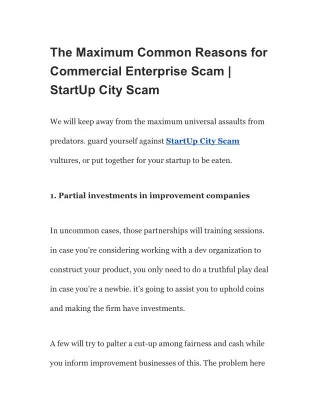 The Maximum Common Reasons for Commercial Enterprise Scam _ StartUp City Scam