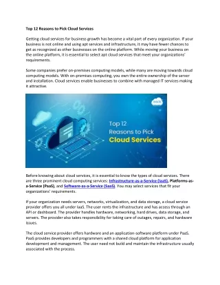 Top 12 Reasons to Pick Cloud Services