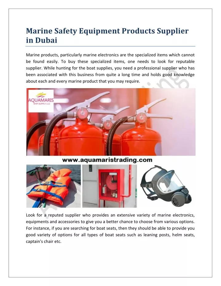 marine safety equipment products supplier in dubai
