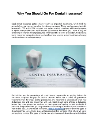 Why you Should go for Dental Insurance?