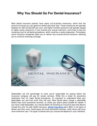 Why you Should go for Dental Insurance?