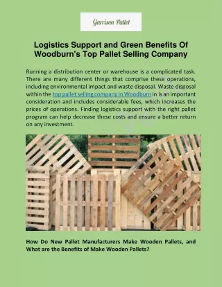Logistics Support and Green Benefits Of Woodburn's Top Pallet Selling Company