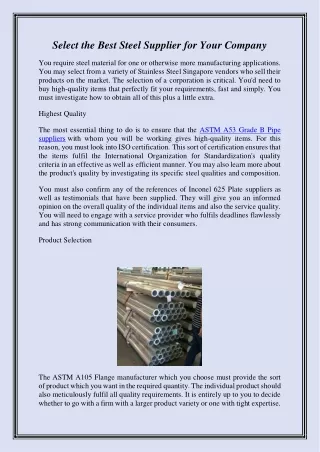 Select the Best Steel Supplier for Your Company