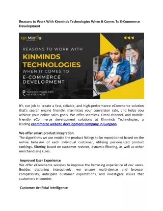 Reasons to Work With Kinminds Technologies When It Comes To E-Commerce Development