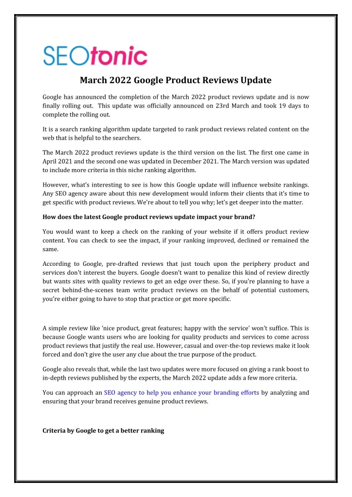 march 2022 google product reviews update