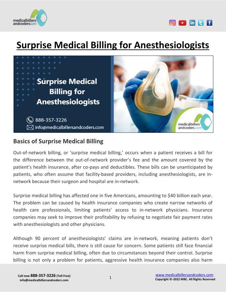 surprise medical billing for anesthesiologists