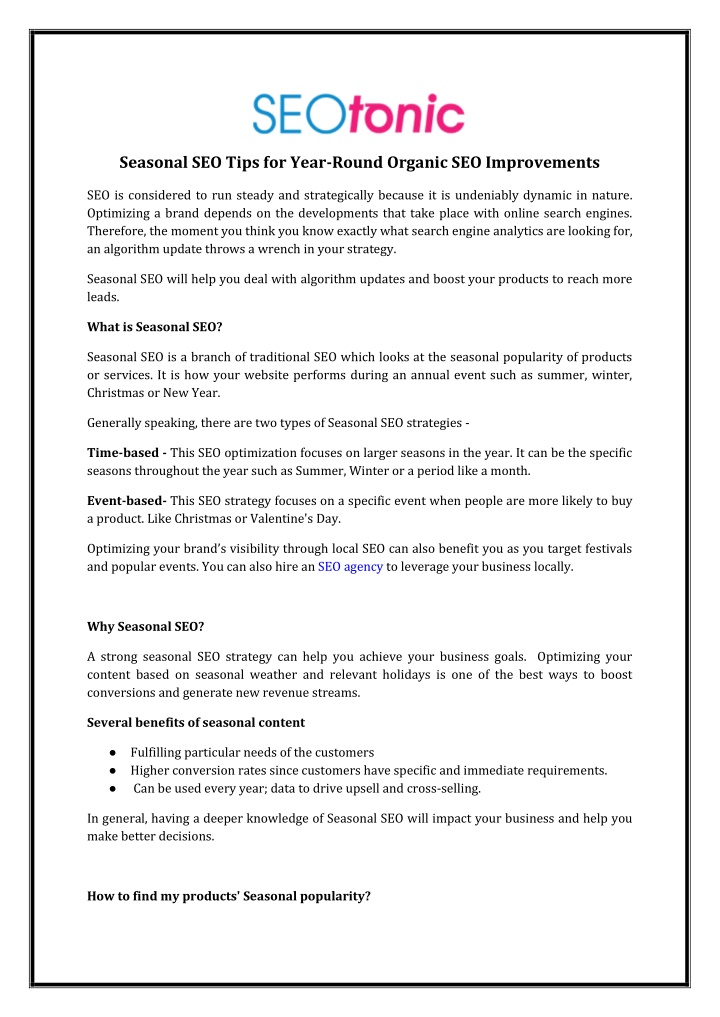 seasonal seo tips for year round organic