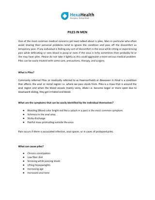 Advanced Laser treatment for Piles In Men | Piles Operation - HexaHealth
