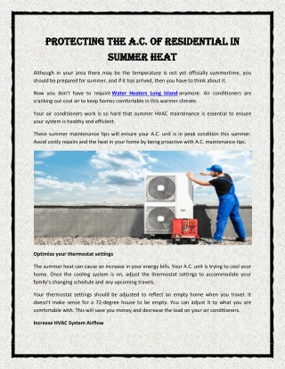 Protecting the A.C. of residential in summer heat